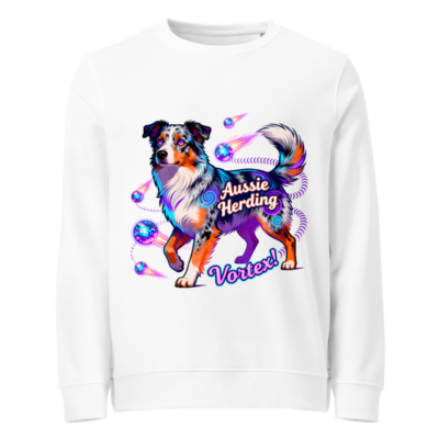 Unisex Organic Sweatshirt - Aussie Herding Vortex! Disco Dog Design