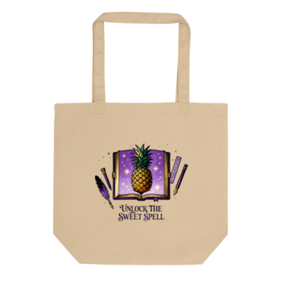 Eco Oyster Tote Bag | Sustainable Pineapple Spell Book Design, Unisex Canvas Tote