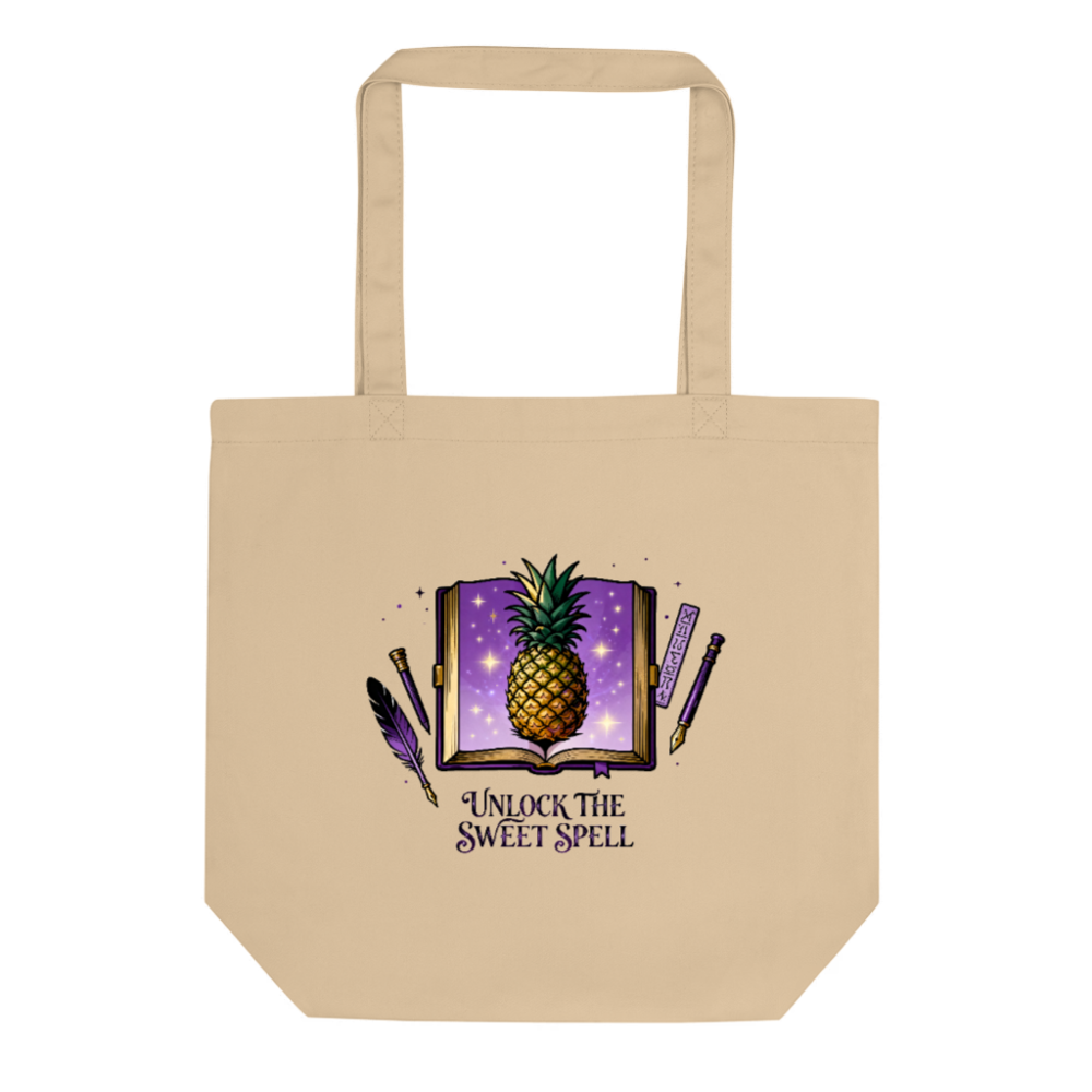 Eco Oyster Tote Bag | Sustainable Pineapple Spell Book Design, Unisex Canvas Tote