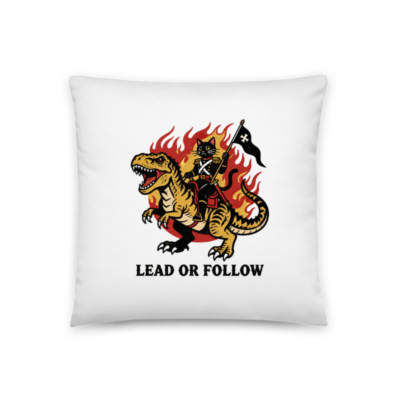 T-Rex & Cat Warrior Pillow | 18"x18" Basic Pillow - Lead or Follow
