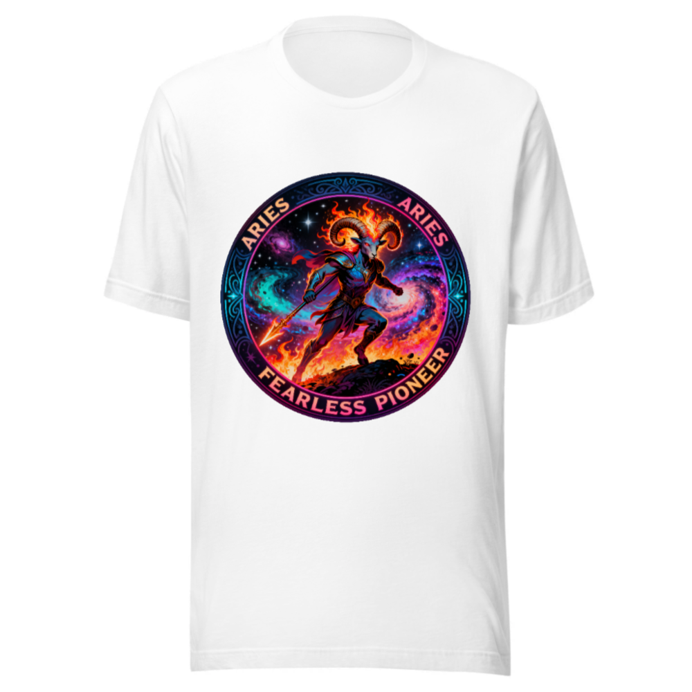 Aries Fearless Pioneer Unisex T-Shirt | Cosmic Ram Warrior Design