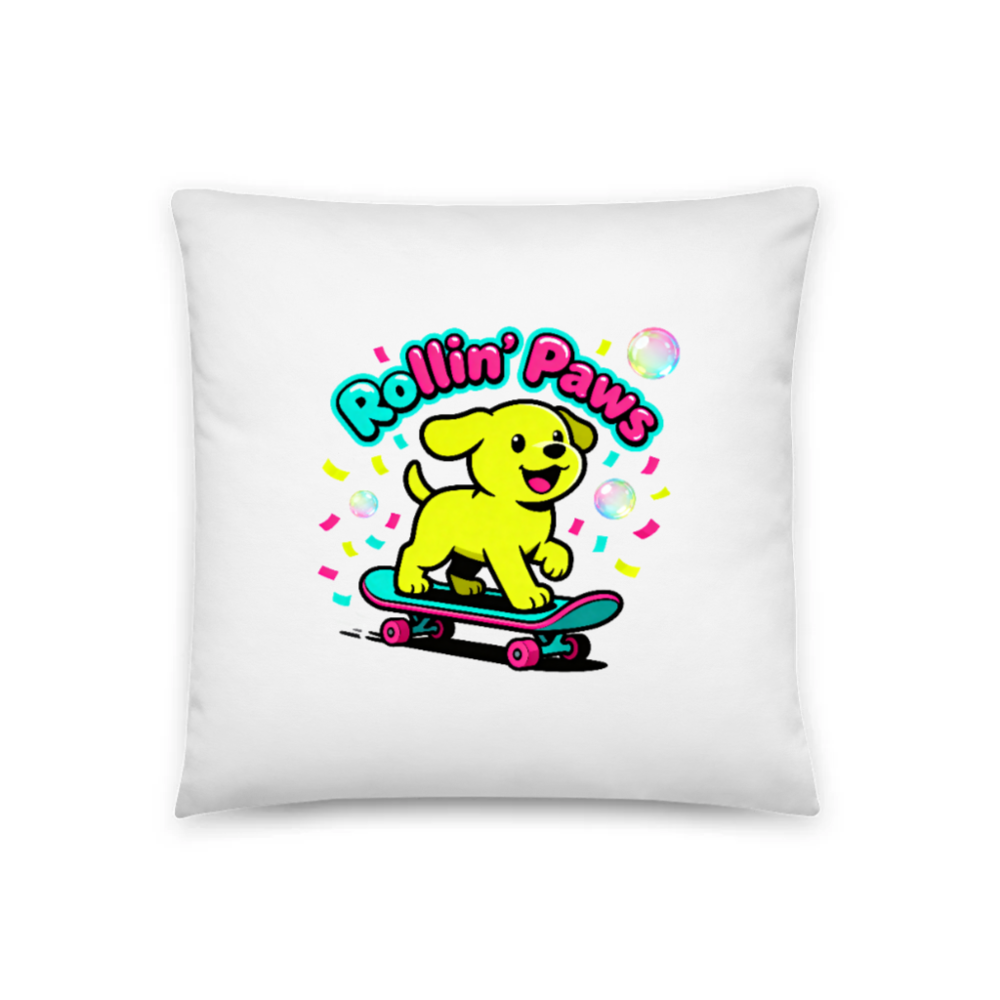 Rollin' Paws Yellow Puppy Skateboard Pillow - 18" x 18" Basic Pillow