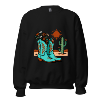 Blue Cowboy Boots & Cactus Desert Sweatshirt | Unisex Crew Neck