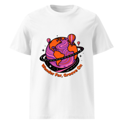 Unisex Organic Cotton T-Shirt | Wander Far, Groove On Planet Design