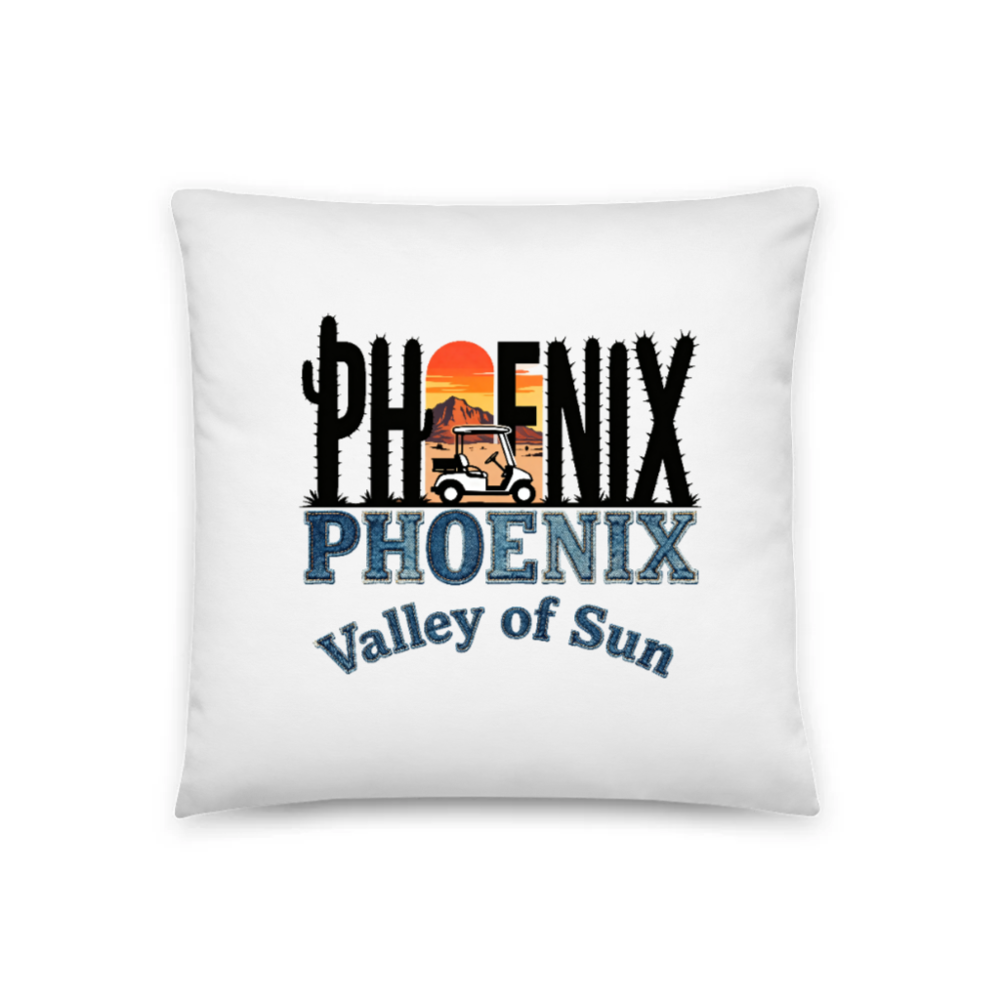 Phoenix Valley of Sun Golf Cart Cactus Pillow 18"x18" - Desert Sunset Design