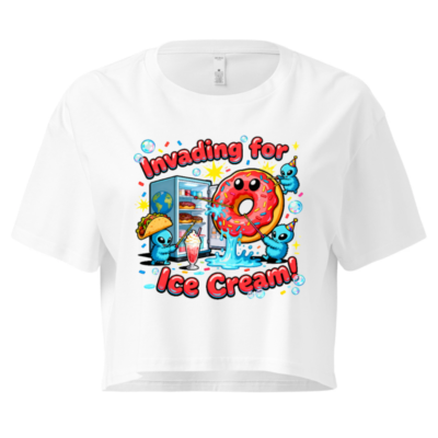 Women's Crop Top - Invading for Ice Cream! Donut & Alien Fun Design