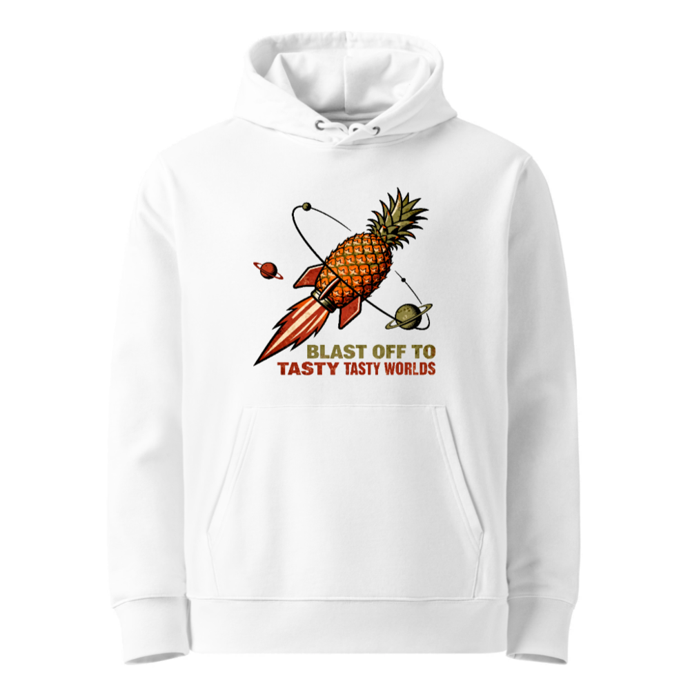 Unisex Eco Hoodie with Pineapple Rocket Design | Blast Off to Tasty Tasty Worlds