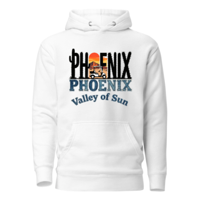 Phoenix Valley of Sun Unisex Premium Pullover Hoodie - Cactus Sunset Golf Design