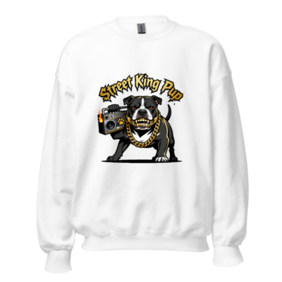 Street King Pup Unisex Crew Neck Sweatshirt - Bold Bulldog with Gold Chain & Boombox Design
