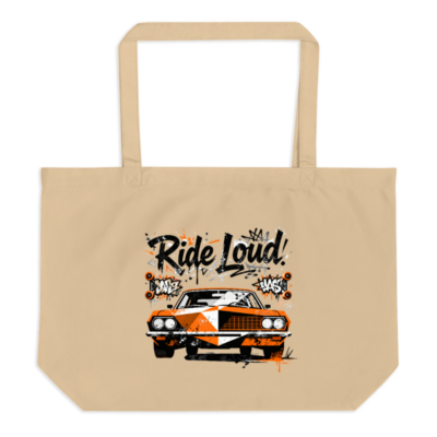 Ride Loud! Orange Muscle Car Tote Bag - Organic Cotton Large Tote