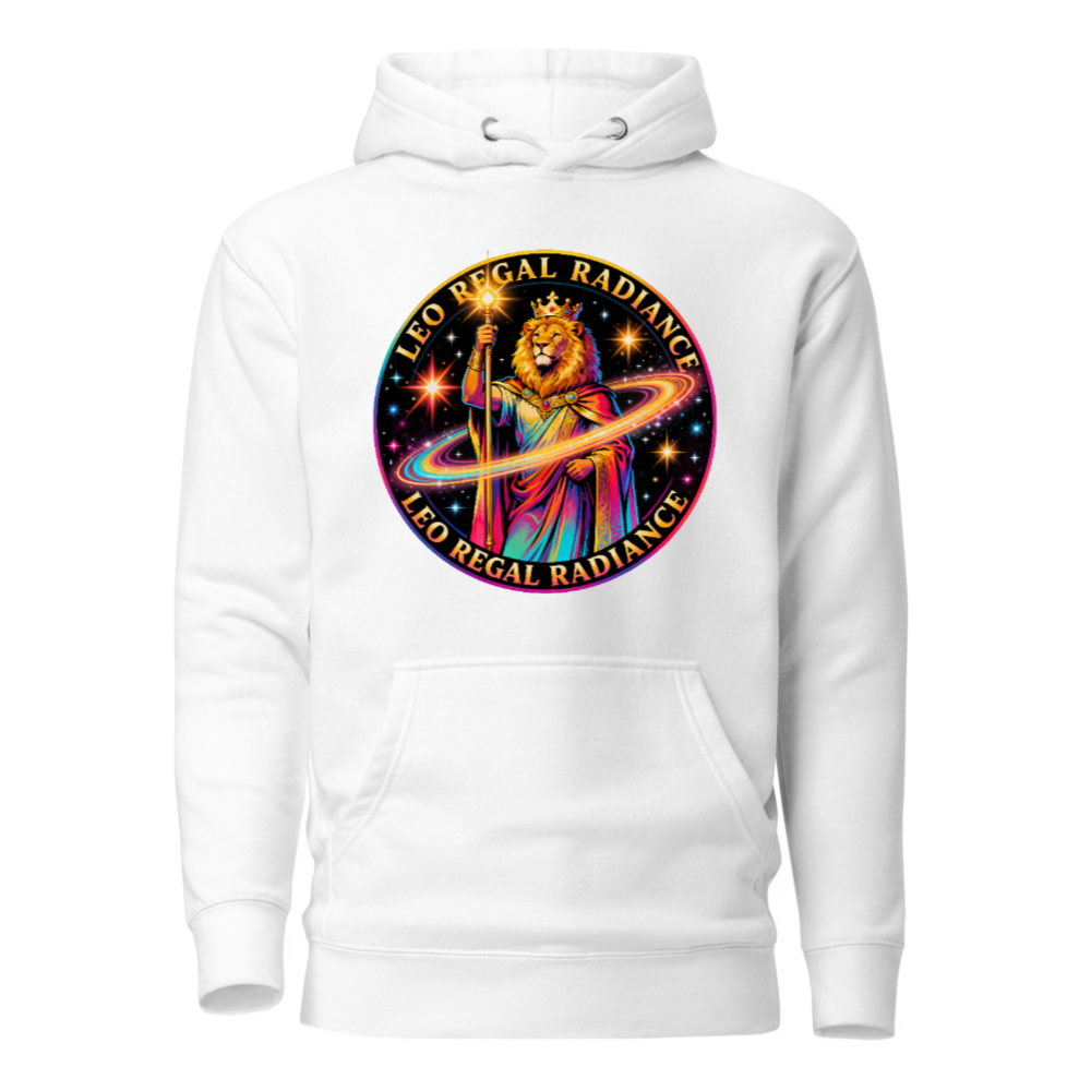 Leo Regal Radiance Unisex Premium Pullover Hoodie - Cosmic Lion King Design