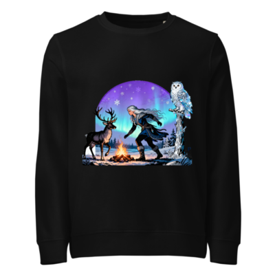 Unisex Organic Sweatshirt | Winter Magic Design with Reindeer, Owl & Aurora