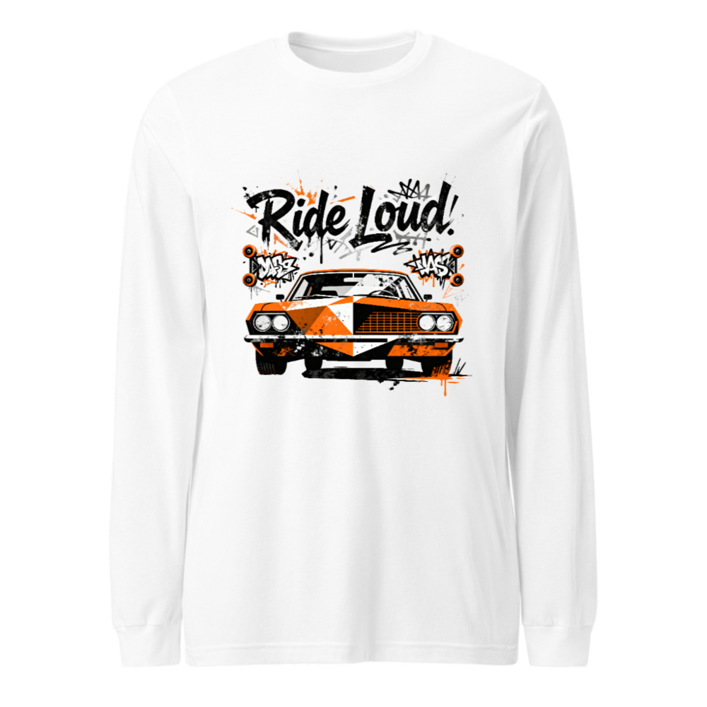 Ride Loud! Classic Car Long Sleeve Tee - Unisex Orange & Black Graphic