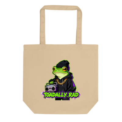 Eco Oyster Tote Bag | Toadally Rad Frog with Boombox Design