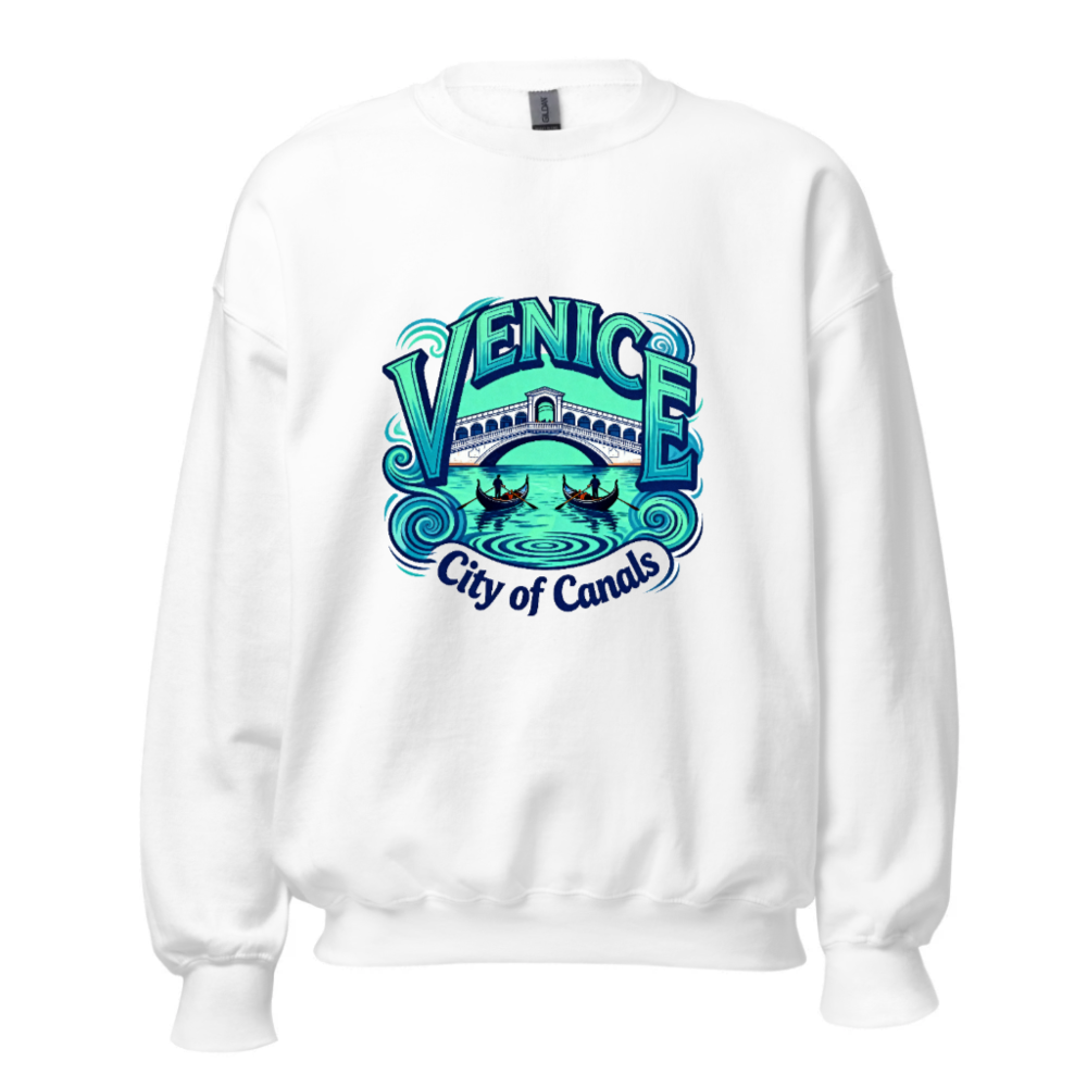 Venice City of Canals Unisex Crew Neck Sweatshirt - Blue Water Bridge Gondola Design