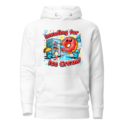 Invading for Ice Cream! Unisex Premium Pullover Hoodie - Fun Donut & Alien Design