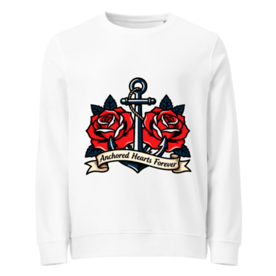 Unisex Organic Sweatshirt | Anchored Hearts Forever Anchor & Rose Design