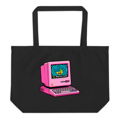 Pink Retro Computer Tote Bag | Organic Cotton Large Tote, 404 Brain Not Found Design