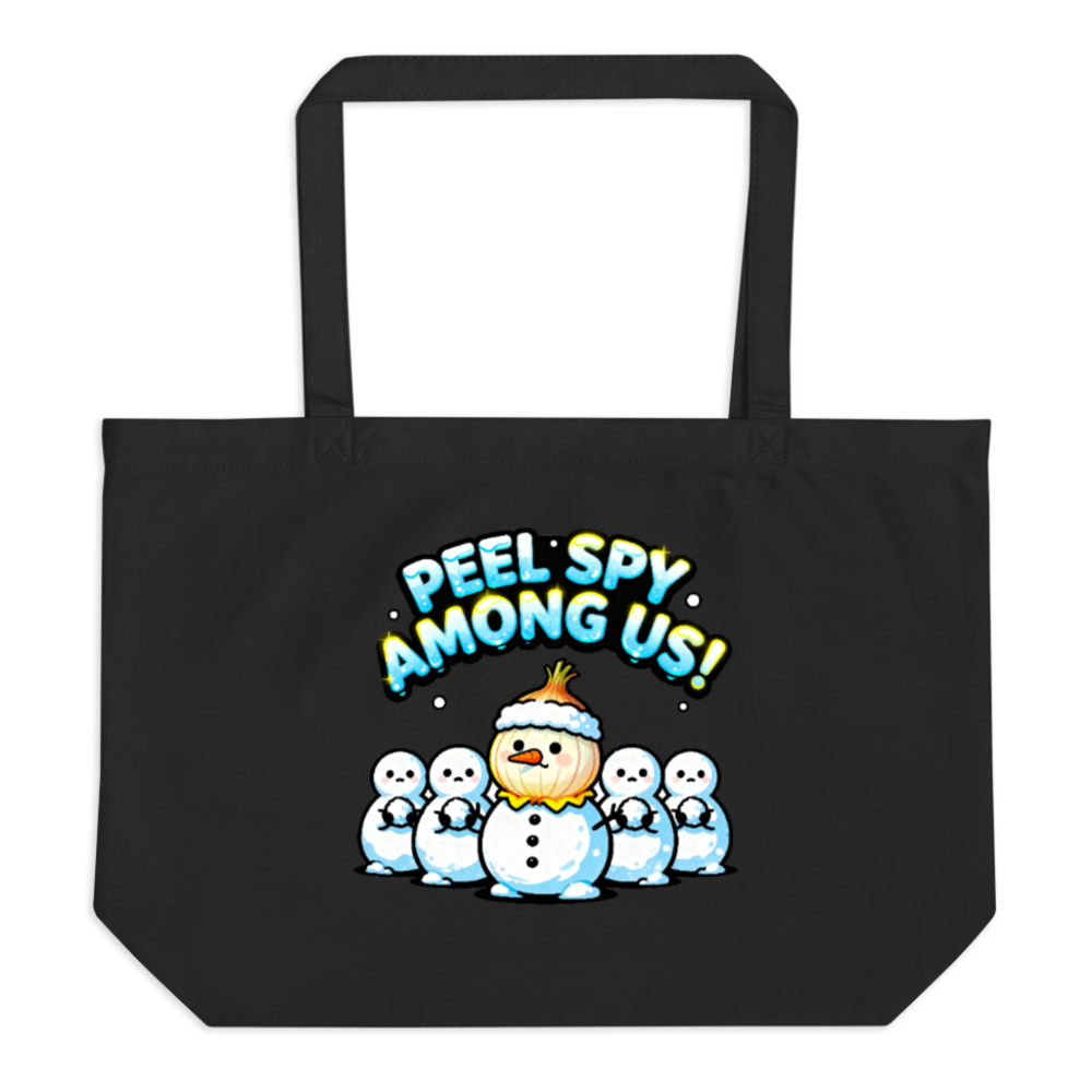 Peel Spy Among Us Snowman Tote Bag | Organic Black Canvas Tote