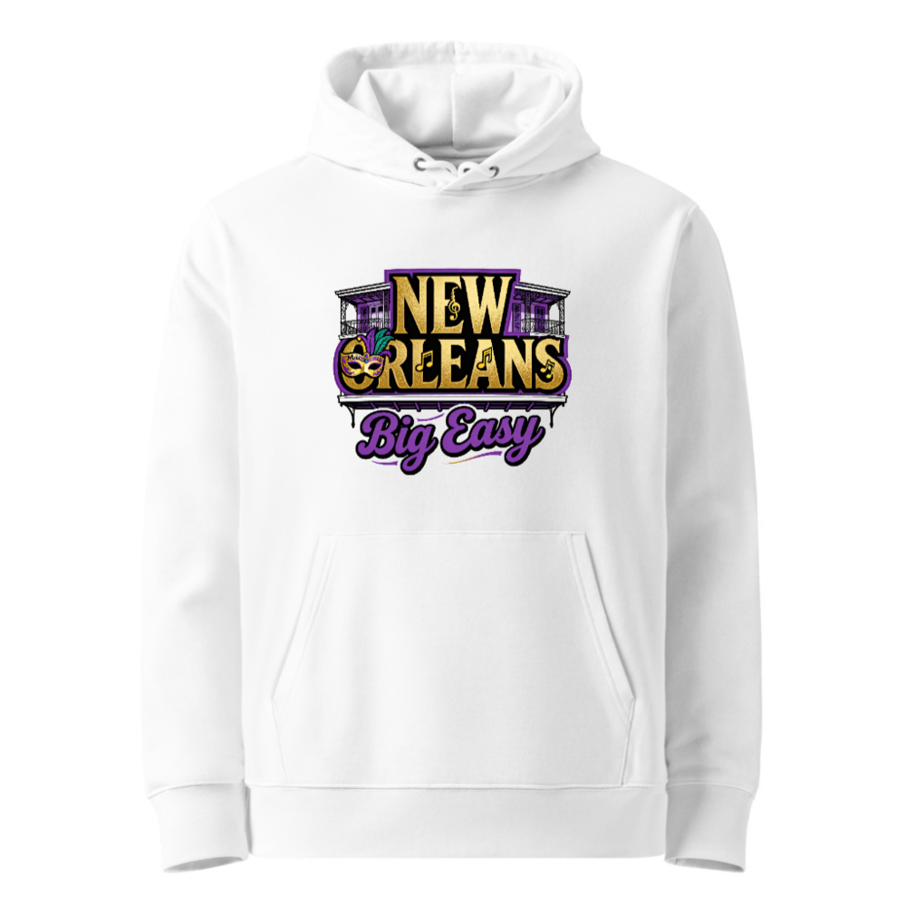 New Orleans Big Easy Unisex Eco Hoodie - Purple Gold Mardi Gras Design