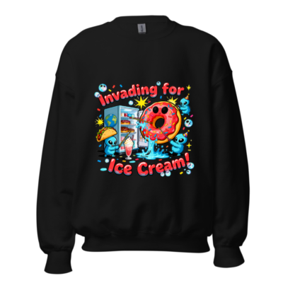 Unisex Crew Neck Sweatshirt: Invading for Ice Cream! Donut & Alien Graphic