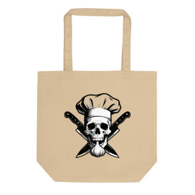 Eco Oyster Tote Bag | Chef Skull & Crossed Knives Design, Sustainable Canvas Tote