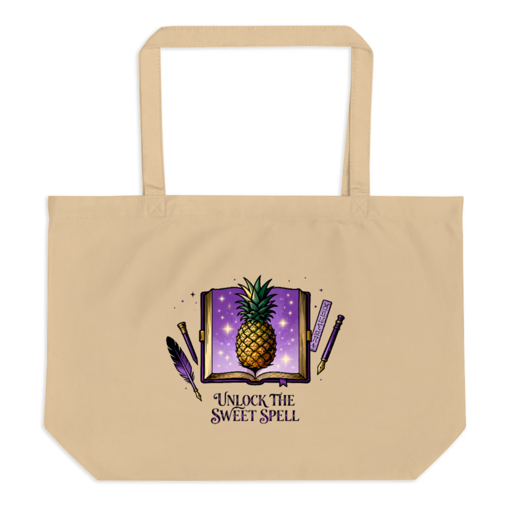 Organic Pineapple Spell Book Tote Bag | Eco-Friendly Large Canvas Tote
