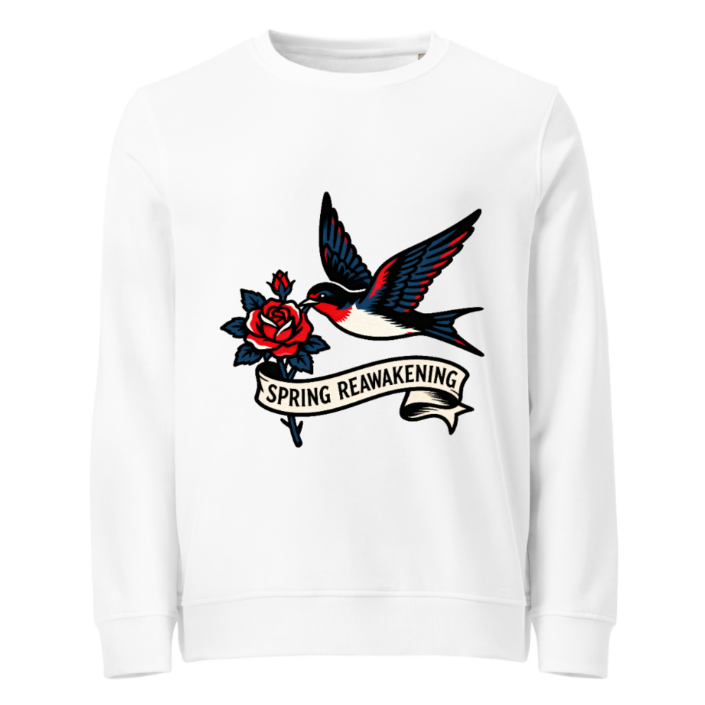 Unisex Organic Sweatshirt | Spring Reawakening Swallow & Rose Design