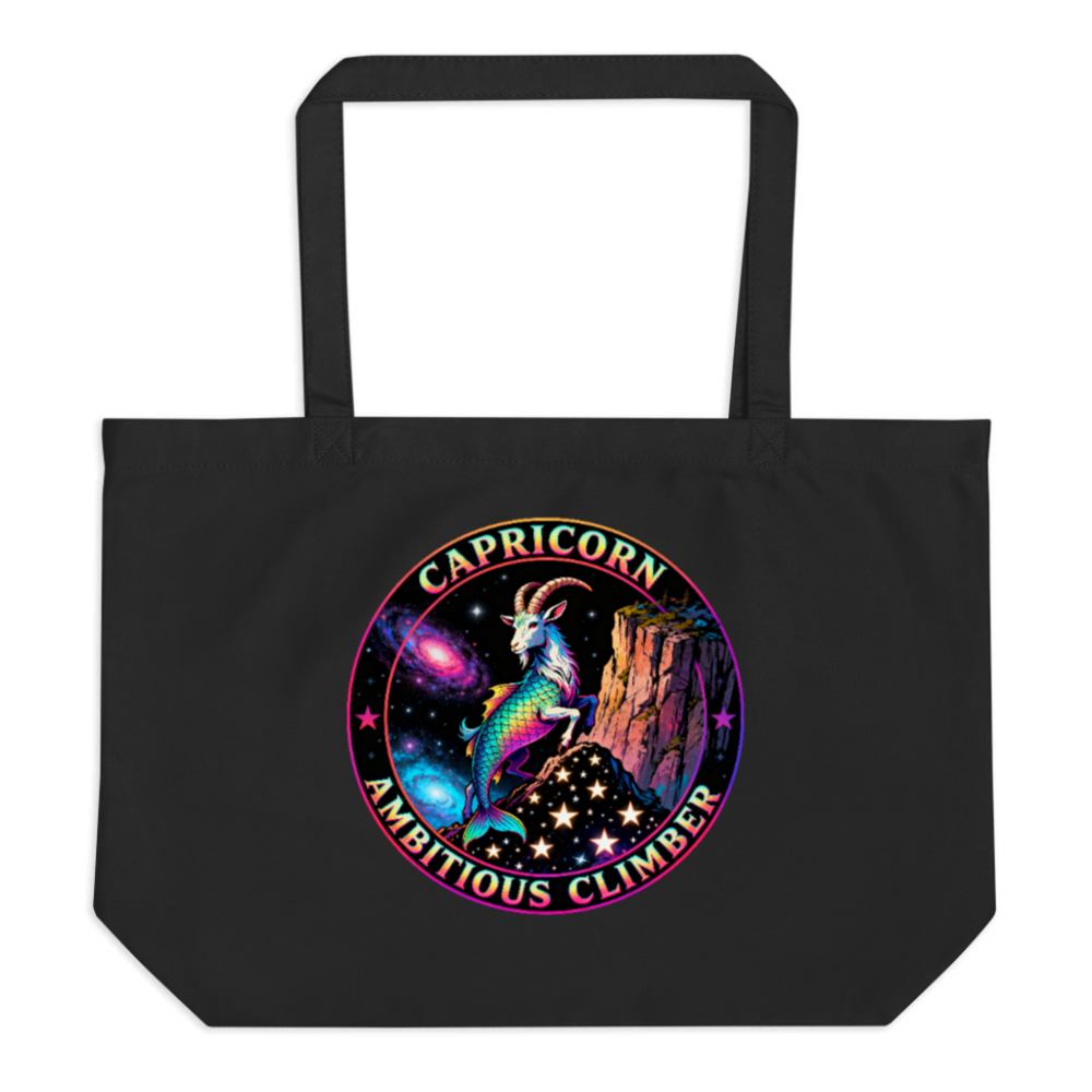 Capricorn Ambitious Climber Organic Tote Bag | Black Eco-Friendly Canvas Tote