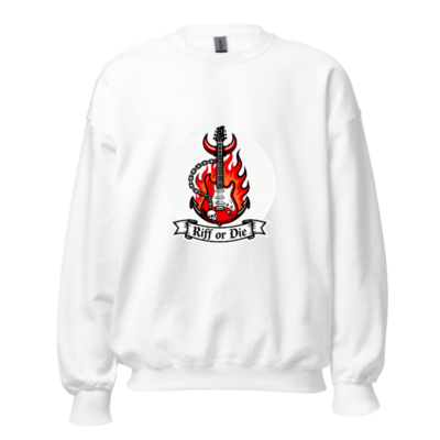 Unisex Riff or Die Guitar Flame Sweatshirt | Crew Neck, Flame Design