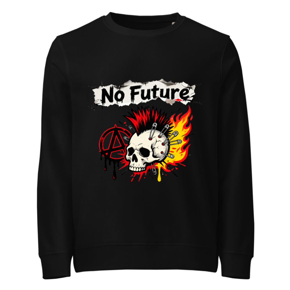 No Future Unisex Organic Sweatshirt | Punk Skull & Anarchy Symbol