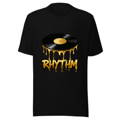 Unisex Staple T-Shirt | Vinyl Record Rhythm Design, Black Gold Drip Graphic