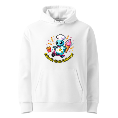 Unisex Eco Hoodie | Galactic Grub Delivery! Chef Alien Scooter Design