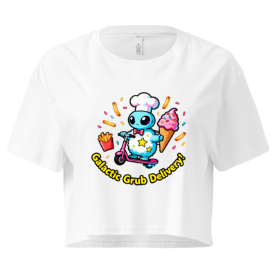 Women's Crop Top - Galactic Grub Delivery Alien Chef Scooter Tee