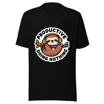 Unisex Staple T-Shirt: Productive Doing Nothing Sloth with Rainbow Headphones