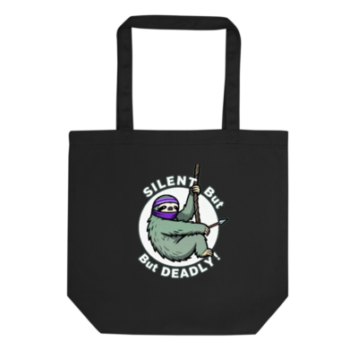 Eco Black Tote Bag | Silent But Deadly Sloth Design - Sustainable Canvas
