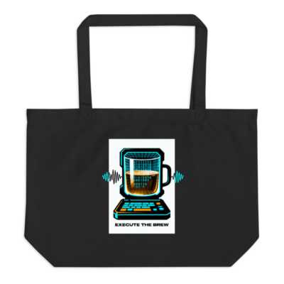 Organic Tote Bag | Execute the Brew - Black Eco-Friendly Laptop & Coffee Mug Design