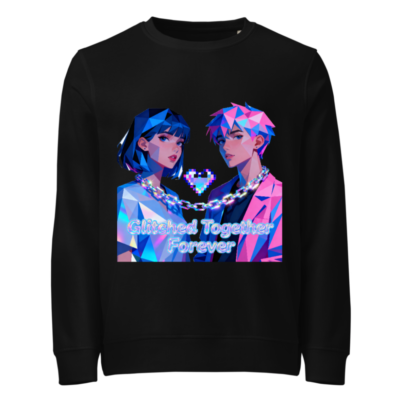 Glitched Together Forever Unisex Organic Sweatshirt - Pixel Art Couple Design