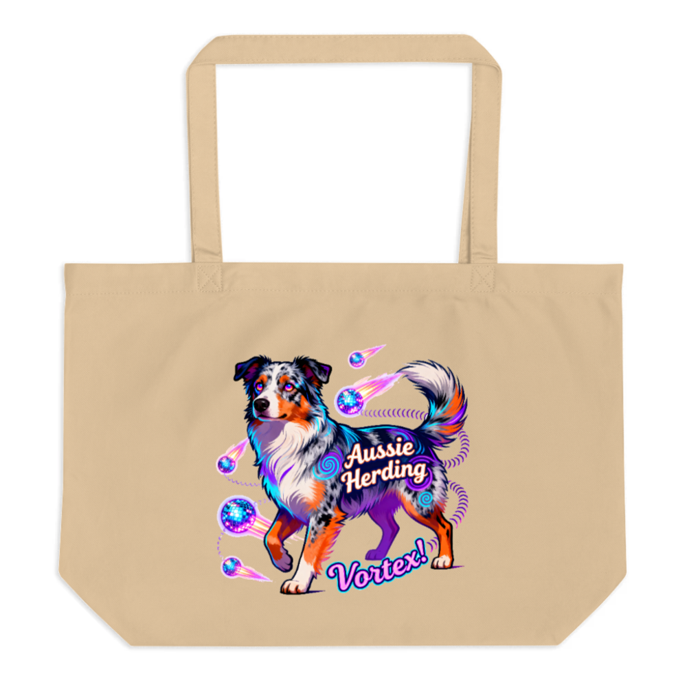 Large Organic Tote Bag | Aussie Herding Vortex! - Eco-Friendly Canvas Tote