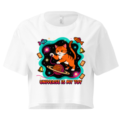 Women's Crop Top - Orange Tabby Cat Universe Toy, Space Yarn Ball Design