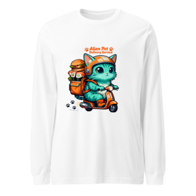 Alien Pet Delivery Service Cat on Scooter Unisex Long Sleeve Tee