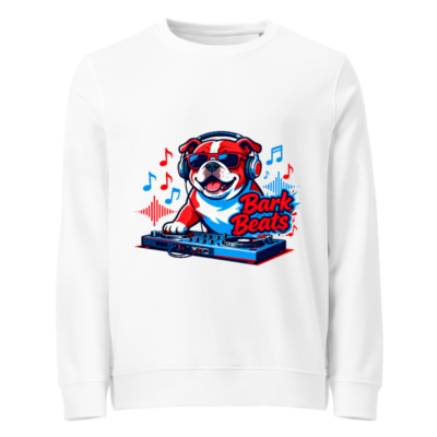 Unisex Organic Sweatshirt | Bark Beats DJ Bulldog Design