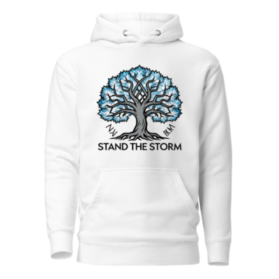 Unisex Premium Pullover Hoodie - Stand the Storm Tree Design, Soft Comfort Fit