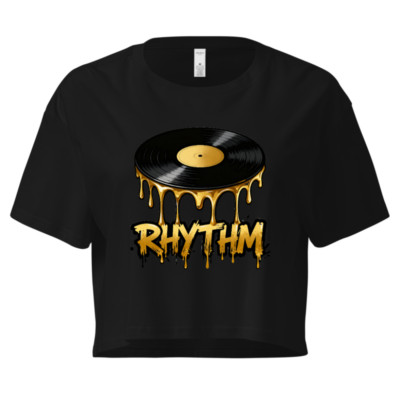 Women's Crop Top with Vinyl Record & Gold Drip RHYTHM Design