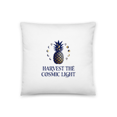 Harvest the Cosmic Light Pineapple Pillow 18"x18" - Navy Gold Design