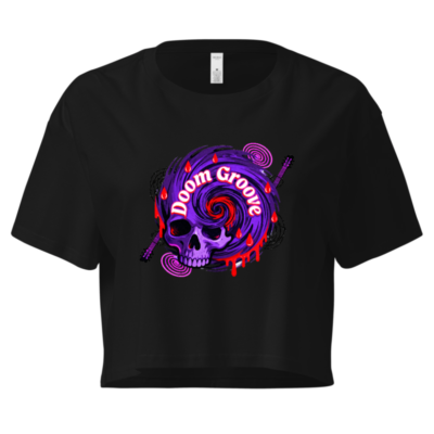 Women's Crop Top - Doom Groove Skull Purple Swirl Design