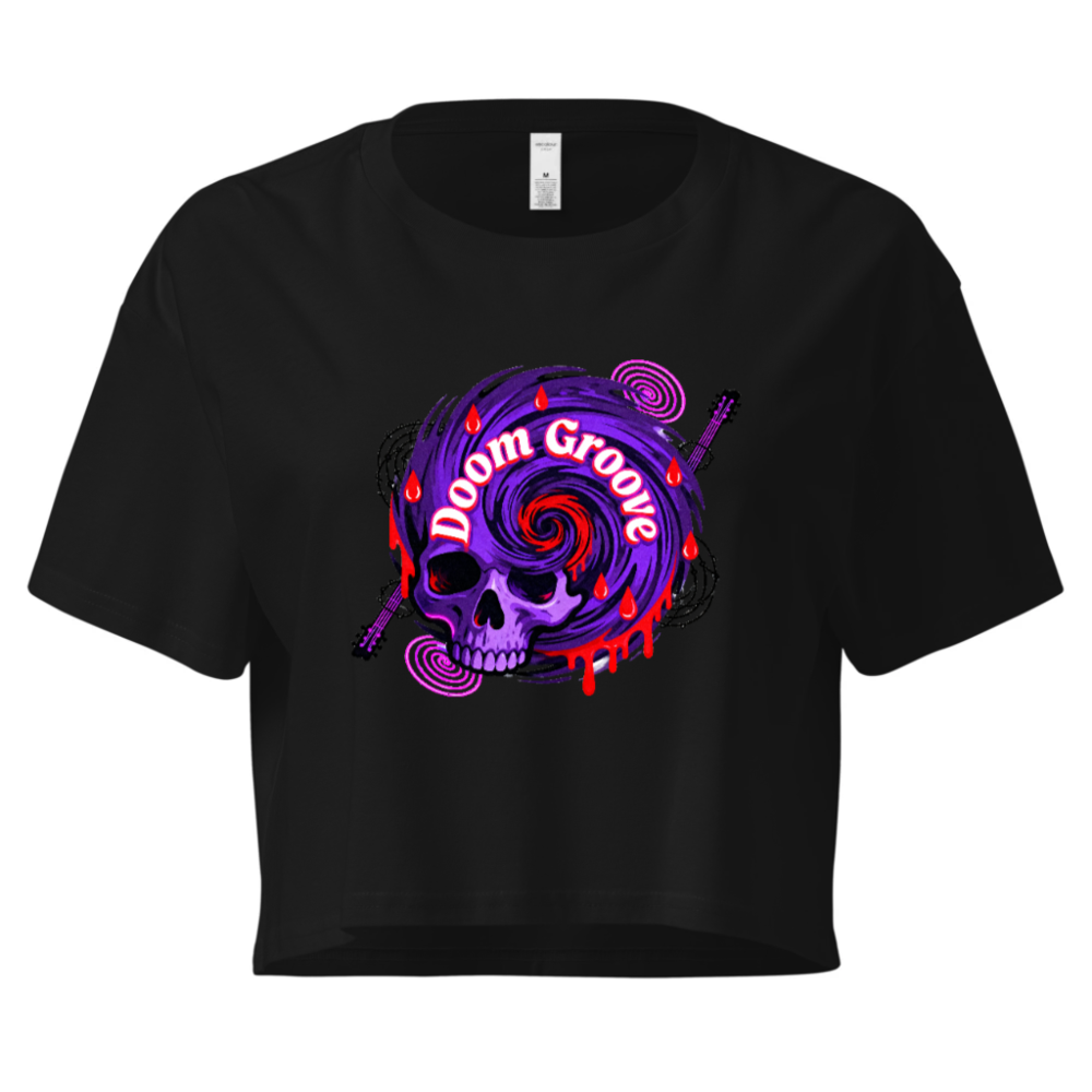 Women's Crop Top - Doom Groove Skull Purple Swirl Design