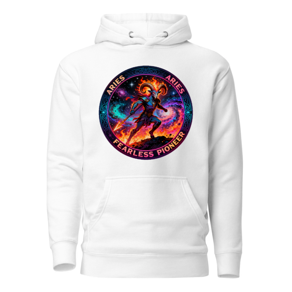 Aries Fearless Pioneer Unisex Hoodie - Premium Pullover with Cosmic Ram Design