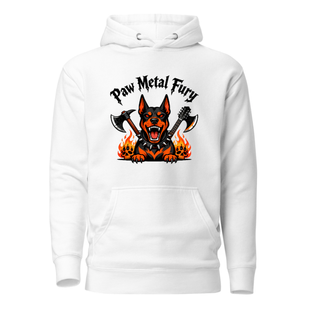 Paw Metal Fury Unisex Hoodie - Premium Pullover with Dog & Axes Design