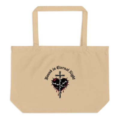 Large Organic Tote Bag | Bound in Eternal Night Heart & Cross Design